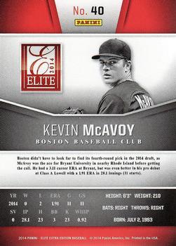 2014 Panini Elite Extra Edition #40 Kevin McAvoy Back
