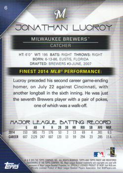2015 Finest #6 Jonathan Lucroy Back