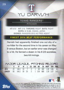 2015 Finest #29 Yu Darvish Back