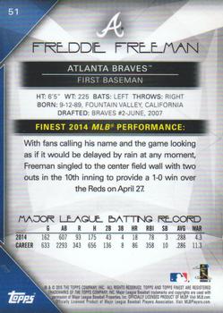 2015 Finest #51 Freddie Freeman Back