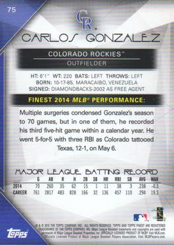 2015 Finest #75 Carlos Gonzalez Back