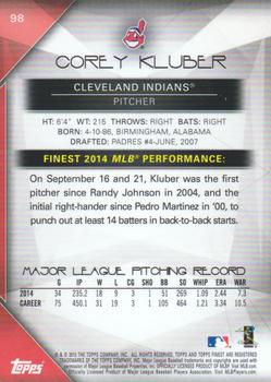 2015 Finest #98 Corey Kluber Back