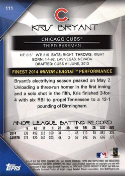 2015 Finest #111 Kris Bryant Back