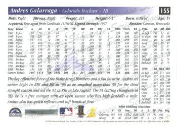 1997 Score - Showcase Series #155 Andres Galarraga Back