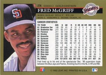 1992 Leaf - Black Gold #274 Fred McGriff Back
