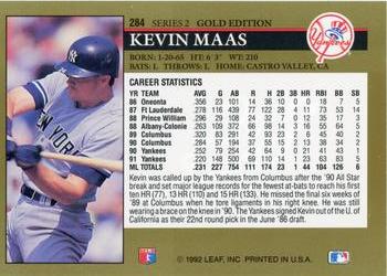 1992 Leaf - Black Gold #284 Kevin Maas Back