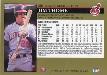 1992 Leaf - Black Gold #299 Jim Thome Back
