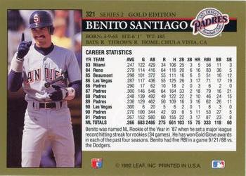 1992 Leaf - Black Gold #321 Benito Santiago Back