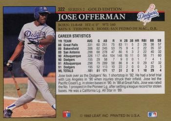 1992 Leaf - Black Gold #322 Jose Offerman Back