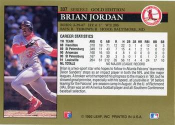 1992 Leaf - Black Gold #337 Brian Jordan Back