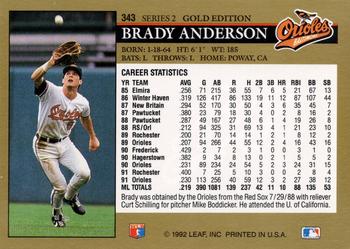 1992 Leaf - Black Gold #343 Brady Anderson Back