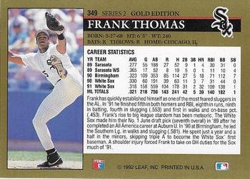 1992 Leaf - Black Gold #349 Frank Thomas Back