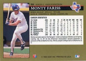 1992 Leaf - Black Gold #354 Monty Fariss Back