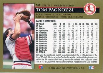1992 Leaf - Black Gold #359 Tom Pagnozzi Back