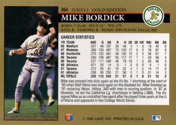 1992 Leaf - Black Gold #364 Mike Bordick Back