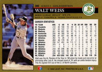 1992 Leaf - Black Gold #380 Walt Weiss Back