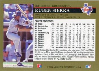 1992 Leaf - Black Gold #383 Ruben Sierra Back