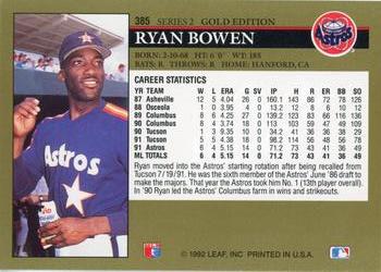 1992 Leaf - Black Gold #385 Ryan Bowen Back