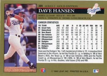 1992 Leaf - Black Gold #389 Dave Hansen Back