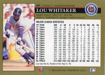 1992 Leaf - Black Gold #391 Lou Whitaker Back