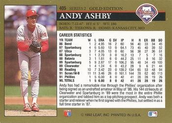 1992 Leaf - Black Gold #405 Andy Ashby Back