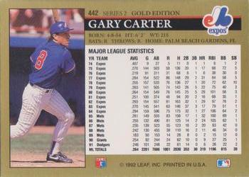 1992 Leaf - Black Gold #442 Gary Carter Back