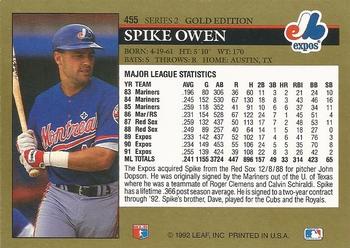 1992 Leaf - Black Gold #455 Spike Owen Back