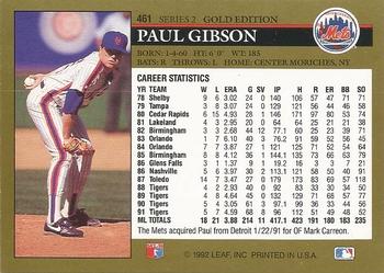 1992 Leaf - Black Gold #461 Paul Gibson Back
