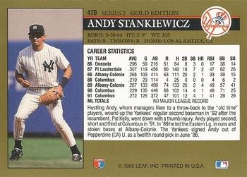 1992 Leaf - Black Gold #470 Andy Stankiewicz Back