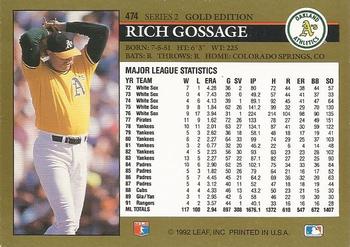1992 Leaf - Black Gold #474 Rich Gossage Back