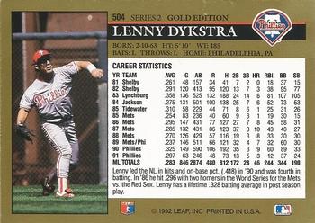 1992 Leaf - Black Gold #504 Lenny Dykstra Back