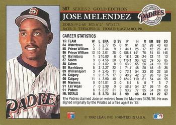 1992 Leaf - Black Gold #507 Jose Melendez Back