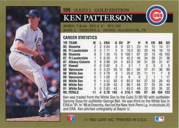 1992 Leaf - Black Gold #509 Ken Patterson Back