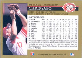1992 Leaf - Black Gold #271 Chris Sabo Back