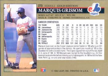 1992 Leaf - Black Gold #273 Marquis Grissom Back