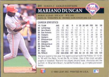 1992 Leaf - Black Gold #311 Mariano Duncan Back