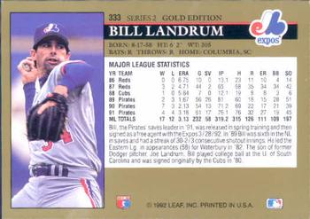 1992 Leaf - Black Gold #333 Bill Landrum Back