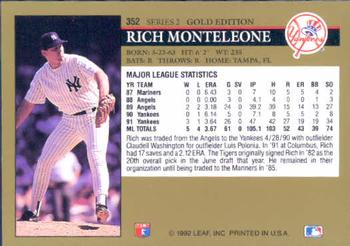1992 Leaf - Black Gold #352 Rich Monteleone Back
