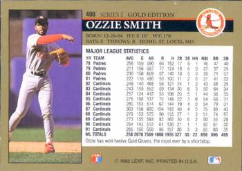 1992 Leaf - Black Gold #400 Ozzie Smith Back