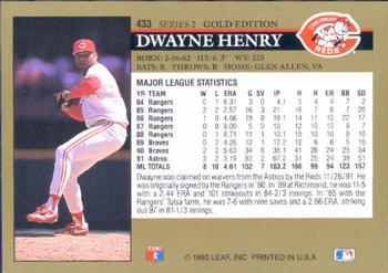 1992 Leaf - Black Gold #433 Dwayne Henry Back