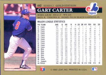 1992 Leaf - Black Gold #442 Gary Carter Back