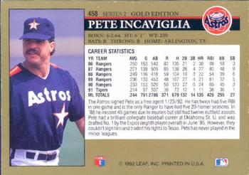 1992 Leaf - Black Gold #458 Pete Incaviglia Back