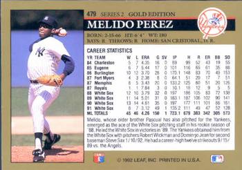 1992 Leaf - Black Gold #479 Melido Perez Back