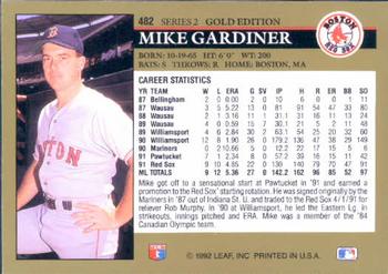 1992 Leaf - Black Gold #482 Mike Gardiner Back