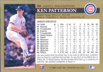1992 Leaf - Black Gold #509 Ken Patterson Back