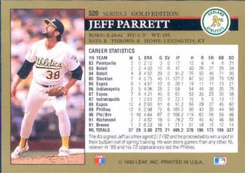 1992 Leaf - Black Gold #520 Jeff Parrett Back