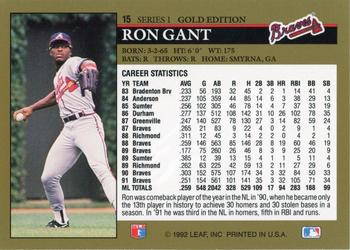 1992 Leaf - Black Gold #15 Ron Gant Back