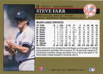 1992 Leaf - Black Gold #20 Steve Farr Back