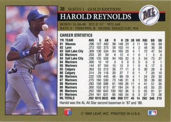 1992 Leaf - Black Gold #38 Harold Reynolds Back