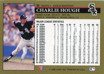 1992 Leaf - Black Gold #39 Charlie Hough Back